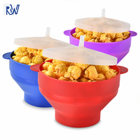 Bol à Popcorn en Silicone, Pliable avec Couvercle, Double Poignée, Anti-Brûlure, Contenant pour Préparation de Snacks Maison