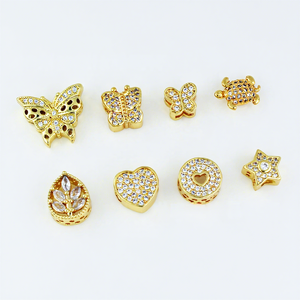 Moyamiya Perles entretoises perforées en <span class=keywords><strong>or</strong></span> 18 carats incrustées de zircon, motifs Arbre de vie, Papillon, Étoile, pour accessoires de cravates Bolo DIY en cristal acrylique - Product Image 1