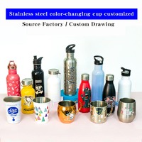 Tasse à changement de couleur de 12oz en acier inoxydable 350ml tasse à shot tasse à café en gros tasse magique à paroi unique avec couvercle étanche paille