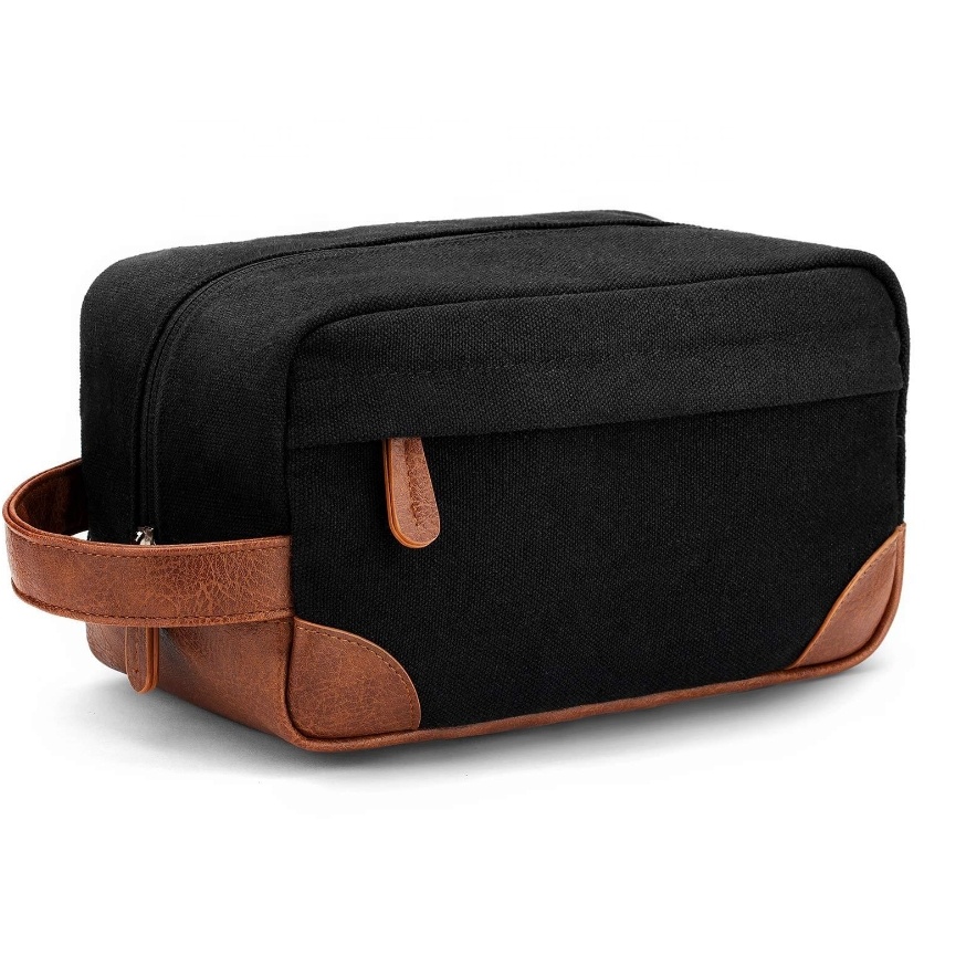 Large Water Resistant Surface Canvas Shaving Bag Men Travel Portable Toiletry Bag Cosmetic Pouch Hanging Dopp Kit with PU Handle