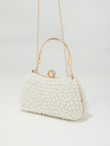 Bell 2025 Lady's Fashionable Handwoven Evening Pearl <b>Clutch</b> Luxury Diamond-Studded Flap Shoulder Handbag for <b>Wedding</b> Parties - Product Image 6