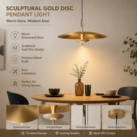Suspension LED sculpturale en forme de disque doré, style nordique, en laiton brossé, avec douille E26, pour salle à manger, hôtel, îlot de cuisine