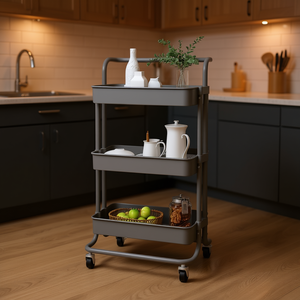 3 Tier Gray <b>Kitchen</b> Trolley 16.5x13.8x33.5 In Iron And Abs Material <b>Storage</b> Unit For <b>Kitchen</b> - Product Image 2