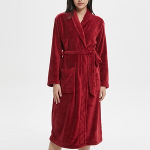 Peignoir <span class=keywords><strong>en</strong></span> flanelle noir pour couples européens et américains BODHANA, logo personnalisé, motif uni, longueur plus longue pour femmes - Product Image 4