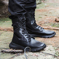 Bottes tactiques en cuir, chaussures de randonnée d'extérieur, mi-mollet, tige souple en toile, à lacets, légères, confortables, absorption des chocs