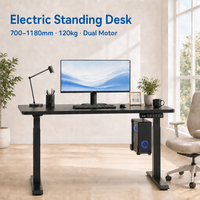 Bureau électrique moderne ergonomique à hauteur réglable avec double moteur, course de 500 mm, extensible, pour la maison, le bureau et le gaming