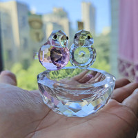 Ornement de couple d'oiseaux en cristal rose artisanal pour le commerce extérieur, décoration créative et mignonne pour nid d'oiseau, motif quadrillé pour entrée de salon