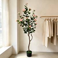 Fleurs artificielles en fleurs toute l'année pour la décoration, arbres de camélias artificiels en tissu, fleurs artificielles en pot, décoration intérieure pour la maison et le bureau