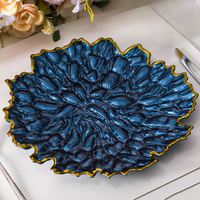Assiettes de présentation en verre en forme de fleur avec bord doré, assiettes à dîner décoratives en verre transparent pour la décoration de table de mariage et de banquet