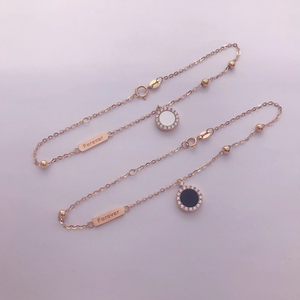 Joyería Fina de Oro Real de 18k, Brazalete con Colgante de Pasteles Redondos Blancos y Negros, Joyería Fina de Oro Sólido de 18k Puro para Mujer, Regalo - Product Image 2