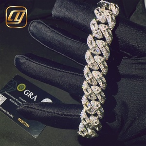 Hip Hop <b>Iced</b> <b>Out</b> Moissanite 14mm 925 Sterling Silver VVS Moissanite Diamond Cuban Link <b>Chain</b> Hip Hop Jewelry Bracelet Cuban Link - Product Image 1