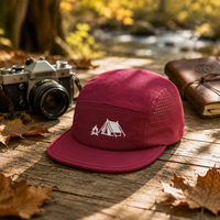 Casquette de camping classique 5 panneaux marron en ripstop et maille, légère, respirante, de haute qualité, avec logo personnalisé, pour la course à pied