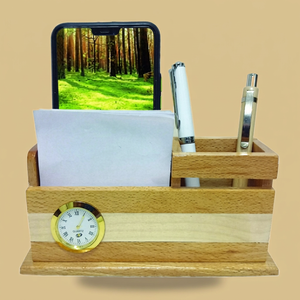 Organizador de escritorio con reloj, soporte para teléfono y portalápices, regalo de oficina multifunción, estilo sencillo - Product Image 1
