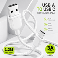 Câble USB A vers USB C 1,2 m 3A Charge Rapide Câble de Données en Nylon Tressé Noir avec Cuivre Étamé pour Appareils Mobiles