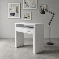 Bureau d'ordinateur compact avec plateau pour clavier, 2 tiroirs à fermeture douce, roulettes extensibles de 98,5 cm, en stratifié, idéal pour les petits espaces domestiques