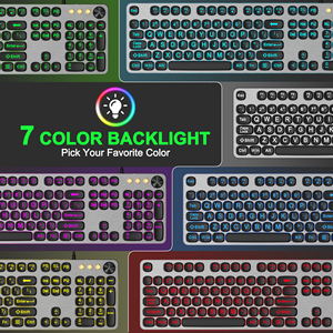 Lớn In RGB Backlit Bàn Phím 7-Màu USB Máy Tính Bàn Phím Quá Khổ Retro Vòng Chữ Phím Keycaps Bàn Phím Có Dây - Product Image 4