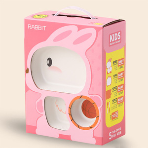 Juego de Vajilla de Fibra de Bambú con Diseño de Conejito Adorable, Multicolor, para Bebés de 1 a 2 Años, Plato y Taza con Compartimentos - Product Image 4