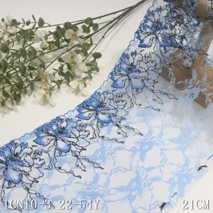 2024 Lingerie Lace Wholesale beautiful twinkling flower Blue Embroidery lace trim with silver thread for Underwear