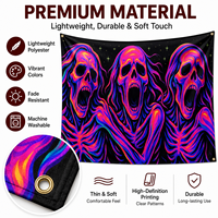 Tapisserie Néon Crâne Art Noir Lumineux Effet UV Horreur Imprimé Psychedelique pour Chambre, Salle de Jeu, Décoration Murale Halloween - Grande Vente