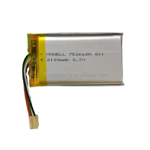 Howell Baterai Polimer Li-ion Suhu Tinggi, 753662H 3.7V 2100Mah untuk Perangkat Pelacakan GPS