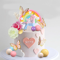 47 pièces décoration de gâteau arc-en-ciel avec boules de papillons arc-en-ciel décorations de gâteau d'anniversaire joyeux pour la fête