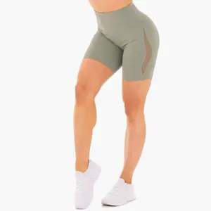 กางเกงโยคะของผู้หญิง,กางเกงขาสั้นใส่เล่นกีฬาวิ่งเซ็กซี่เย็บตาข่ายด้านข้างโลโก้ได้ตามต้องการ