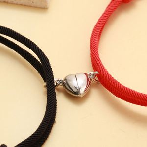 2Pcs/pair Braided <b>Rope</b> Heart Couple <b>Bracelets</b> Stainless Magnetic Bear Charm Fashion <b>Rope</b> Chain <b>Bracelets</b> Love Pendent <b>Bracelet</b> - Product Image 5