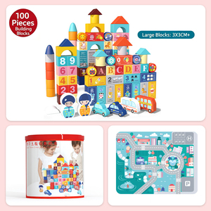 Bán nóng trẻ em khối xây dựng bằng gỗ hạt 100 học chủ đề khối xây dựng lắp ráp hạt lớn - Product Image 6