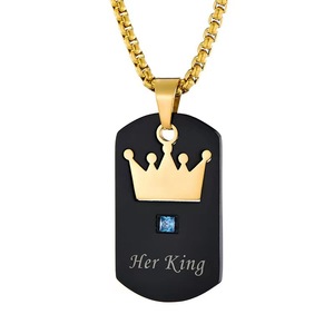 Collier en acier inoxydable titane plaqué or 18 carats Couronne «Sa reine son roi» Cadeau romantique de la Saint-Valentin pour les amoureux Zircon - Product Image 6