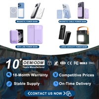 Power Bank Mini 5000mAh dengan Kabel Terintegrasi, Charger Portabel, Power Bank Nirkabel Magnetik untuk Ponsel, Baterai Eksternal 5000 MAH