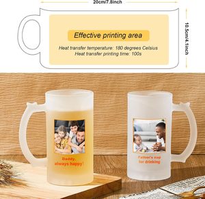 16OZ Frosted Clear Beer <strong>Mugs</strong> Wholesale 450ml <strong>Large</strong> Custom Logo Glass Beer <strong>Mugs</strong> With Handle - Product Image 4