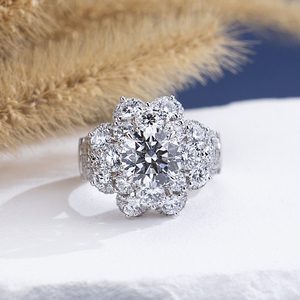Messi Jewelry MSR-2127 14K Gold Round Shape High Setting Lab Grown <b>Diamond</b> <b>Ring</b> Wedding <b>Ring</b> - Product Image 1