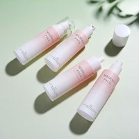 Flacons en verre ronds givrés roses de luxe personnalisés pour soins de la peau, fond de teint, lotion, emballage avec pompe, vaporisateur et compte-gouttes