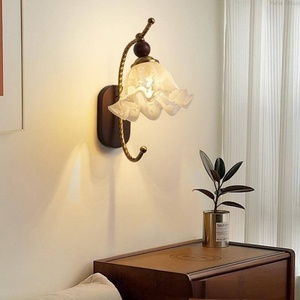Luxury Home Wabi-Sabi Style Iron Frame LED Wall Lamp Living Room Bedroom <b>Bedside</b> American Country Retro Luxury Glass Shade - Product Image 2