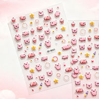 Autocollants 5D en relief pour ongles, motif cochon mignon, dessin animé, cochon rose, cupcake, étoile, fusée, cœur, décorations auto-adhésives pour manucure DIY