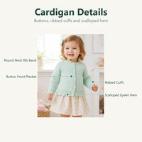 Kardigan Rajut Bayi Perempuan Baru, Lengan Panjang, Kancing Depan, Ujung Bergelombang, Warna Hijau Mint, Sweater Anak Perempuan dengan Kancing Mutiara OEM