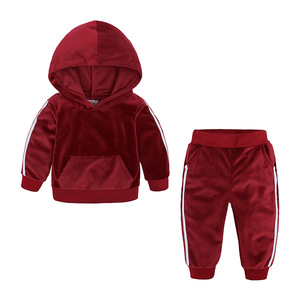 Couleur unie <span class=keywords><strong>velours</strong></span> à capuche costume enfants ensembles de sport à capuche et <span class=keywords><strong>pantalon</strong></span> pour garçons et filles enfants vêtements d'hiver costume de jogging - Product Image 2