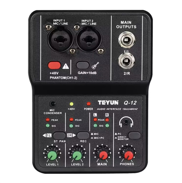 TEYUN Q12 Mini USB Sound Card New Arrival 2-Channel Professional Audio Interface for Console Recording Sound Console Arrangement