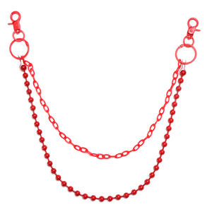 Cadena de pantalón de doble capa roja con cuentas, cadena de cintura estilo punk de aleación de zinc para jeans - Product Image 5