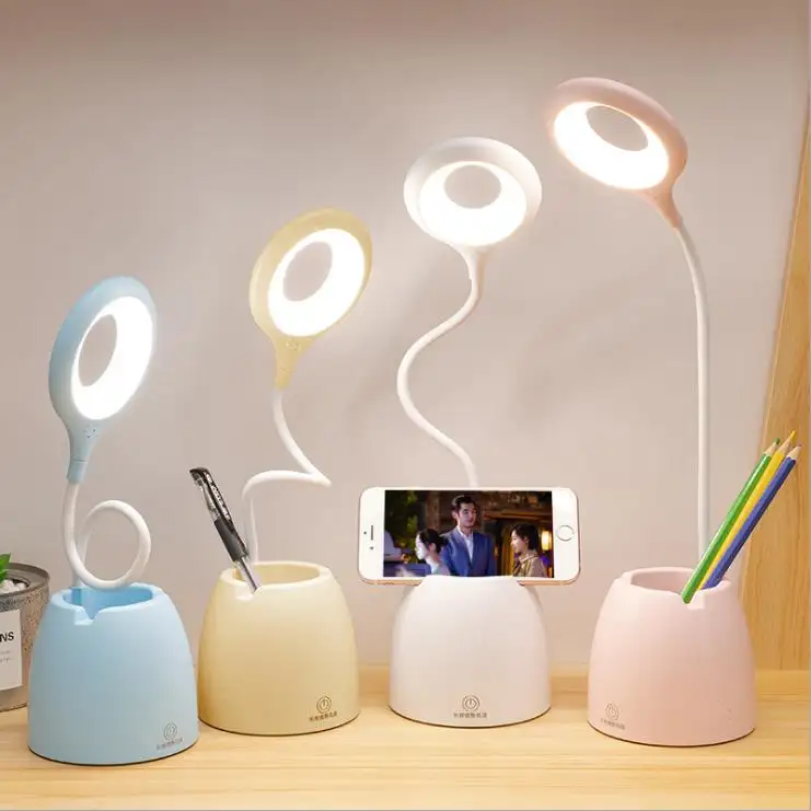 rechargeable mini reading desk light modern led table lamp with usb port and outlet