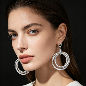 <span class=keywords><strong>Pendientes</strong></span> de Lujo con Moissanita, Diseño de Triple Aro, Plata S925, Geométricos <span class=keywords><strong>y</strong></span> Brillantes para Mujer - Product Image 2