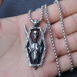 Collares de Cadena de Acero Inoxidable con Colgante de Cabeza de Cabra Calavera Estilo Punk Gótico para Hombres, Joyería Estilo <span class=keywords><strong>Rock</strong></span> - Product Image 4