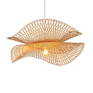 Lampada a sospensione in Rattan di bambù giapponese moderna con <span class=keywords><strong>paralume</strong></span> di paglia rotondo lampadario eco-friendly fatto a mano - Product Image 6