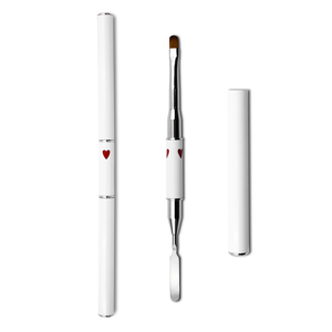 Brosse de nettoyage pour ongles double tête, manche en métal en forme de cœur, poils plats ovales en nylon, logo personnalisé, outil de manucure - Product Image 1