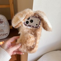 Étui de téléphone portable mignon et chaud pour l'hiver avec oreilles de lapin pour femmes, compatible avec iPhone 11, 12, 13, 14 Pro Max, 15, 16