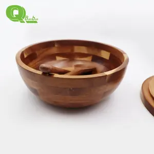 Round Acacia Wood Salad Bowl With Salad Sever Set