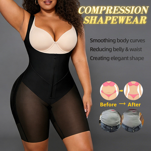 Body gainant amincissant en maille fine pour femme, avec compression abdominale, shorty, fermeture éclair, effet sculptant ferme - Product Image 2