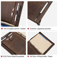 Carpeta de Archivo STX Vintage Hecha a Mano, de Cuero Crazy Horse A4 de 11 Pulgadas, Carpeta con Bolsillo para Tarjetas, Carpeta Personalizada de Cuero Genuino