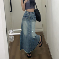 Jupe en jean évasée inspirée des créateurs, style preppy, séchage rapide, coupe amincissante pour le printemps ; poches élégantes, taille haute