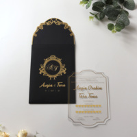 Clásico de oro y negro, invitaciones de boda elegante, con sobre